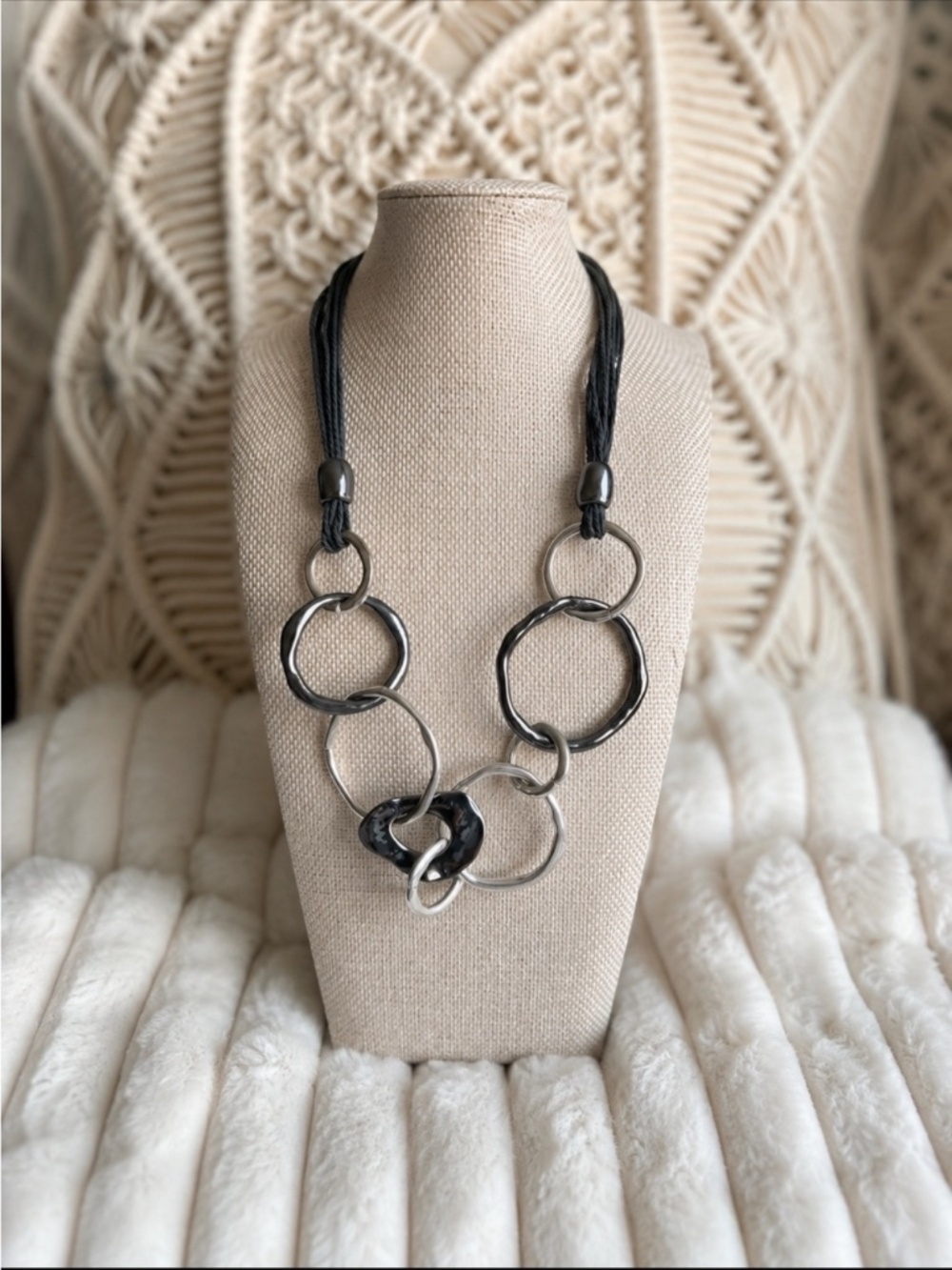 🖤✨ Boho Mixed Metal Circle Statement Necklace | Modern Artisan Style
